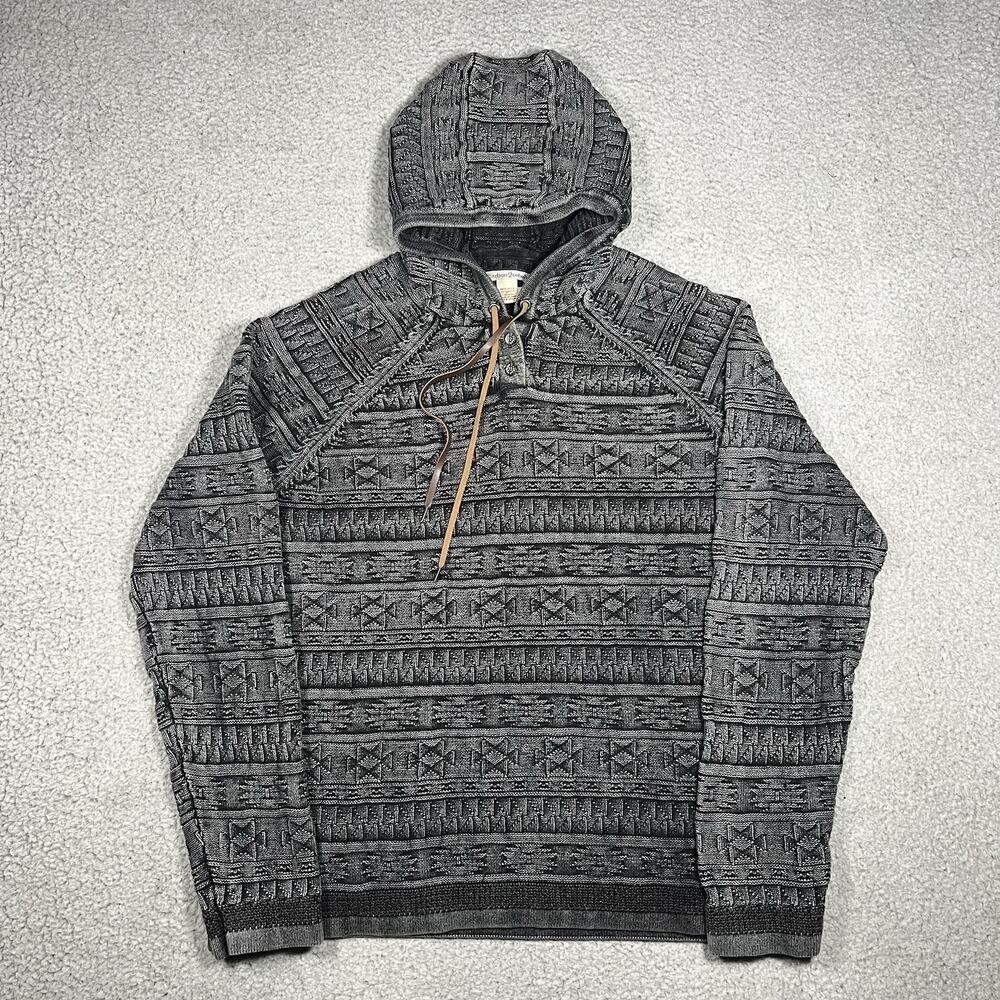 Carbon 2 Cobalt Hoodie Men L Gray Aztec Knit Textured Pullover Sweatshirt Henley